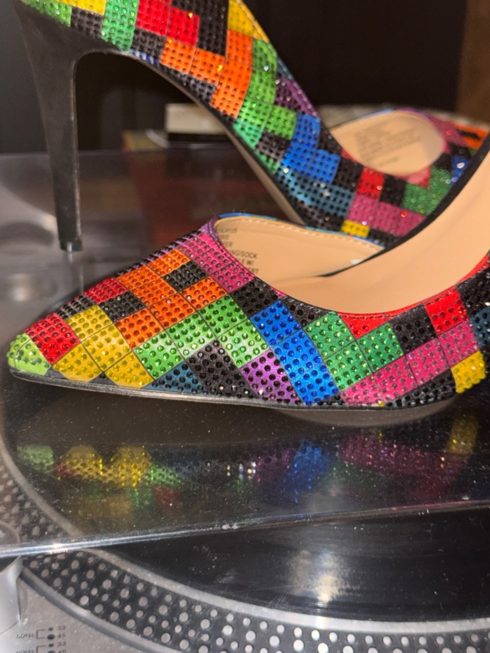 NEW Vintage Sequin heels Rainbow Multicolor Mosaic Pointed-Toe Size 10 Shoes - Picture 5 of 10